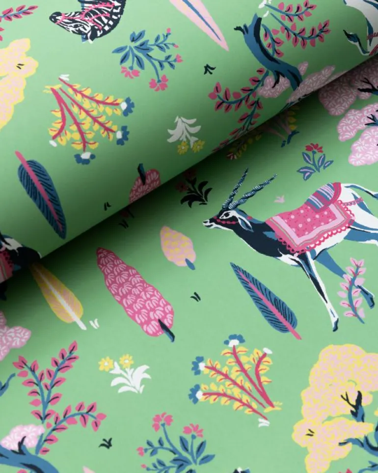 Wallpaper<Printfresh Antelope's Forest - Wallpaper Double Roll - Jade