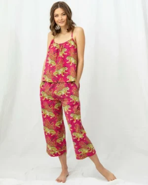 Pajama Bottoms | Pajama Sets<Printfresh Bagheera - Cami Cropped PJ Pants Set - Hot Pink HotPink