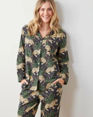 Petite | Pajama Sets<Printfresh Bagheera - Petite Lightweight Flannel Long PJ Set - Ink