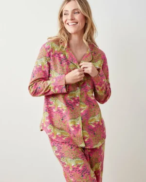 Petite | Pajama Sets<Printfresh Bagheera - Petite Lightweight Flannel Long PJ Set - Hot Pink HotPink