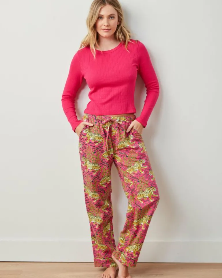 Bundles | Pajama Sets<Printfresh Bagheera - Pointelle Long Sleeve u0026 Lightweight Flannel PJ Pants Set - Hot Pink