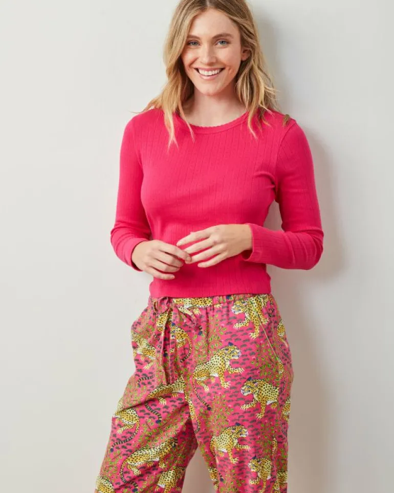 Bundles | Pajama Sets<Printfresh Bagheera - Pointelle Long Sleeve u0026 Lightweight Flannel PJ Pants Set - Hot Pink