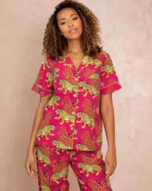 Pajama Sets<Printfresh Bagheera - Short Sleeve Top u0026 Long Pants Set - Hot Pink HotPink