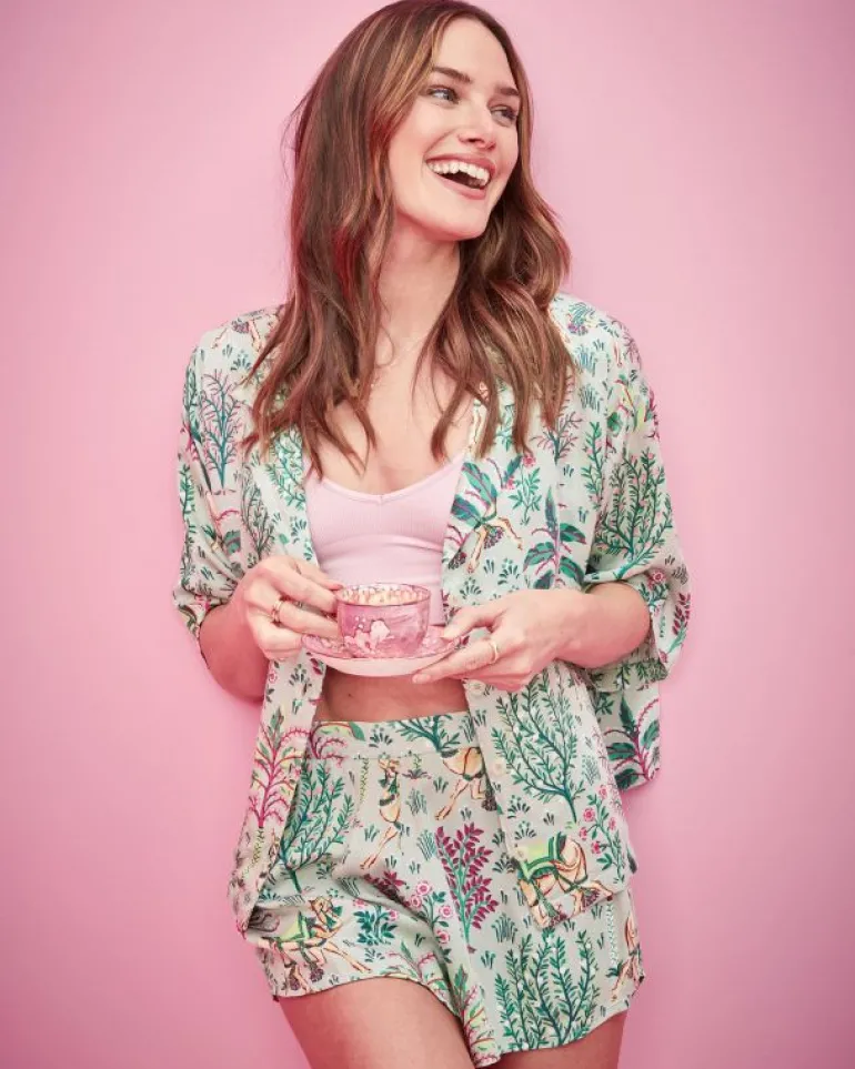 Luxe Satin | Pajama Sets<Printfresh Camel's Courtyard - Satin Sweet Dreams Set - Avocado