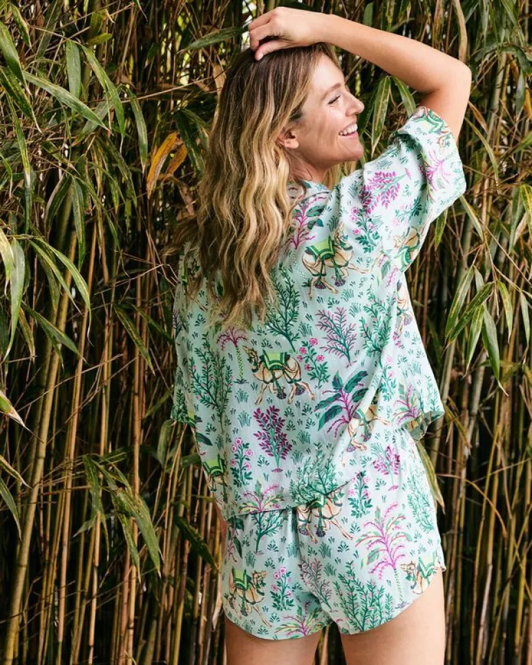Luxe Satin | Pajama Sets<Printfresh Camel's Courtyard - Satin Sweet Dreams Set - Avocado