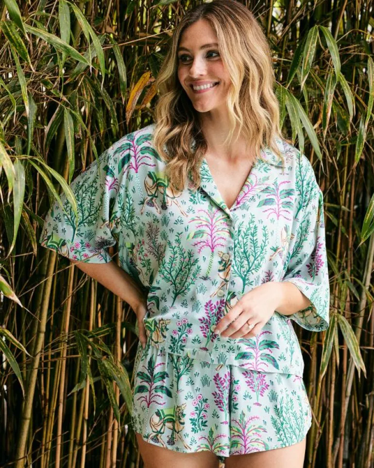 Luxe Satin | Pajama Sets<Printfresh Camel's Courtyard - Satin Sweet Dreams Set - Avocado