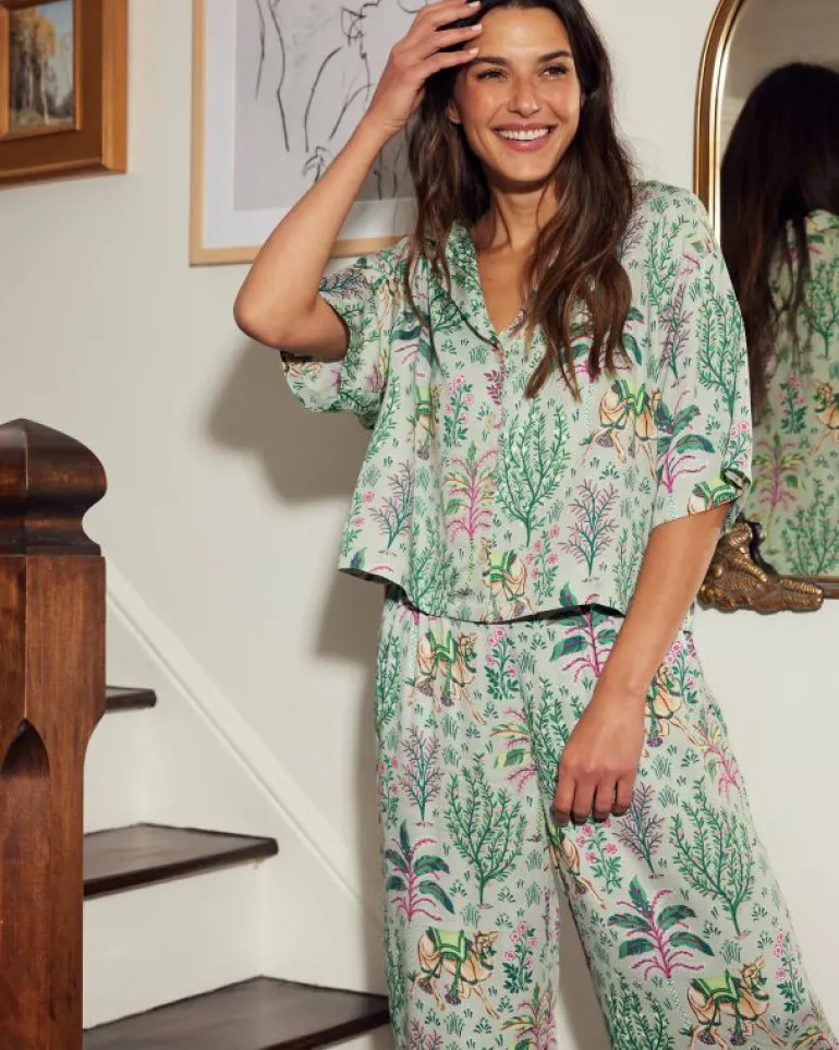 Luxe Satin | Pajama Sets<Printfresh Camel's Courtyard - Satin Wildest Dreams Set - Avocado