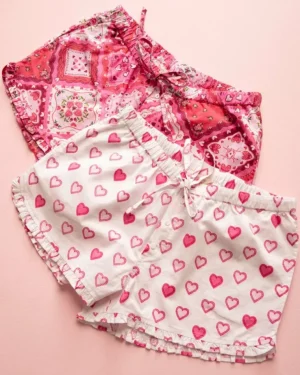 Bundles<Printfresh Candy Hearts u0026 Vintage Valentine - Ruffle Shorts - Pale Pink/Mailbox Pink