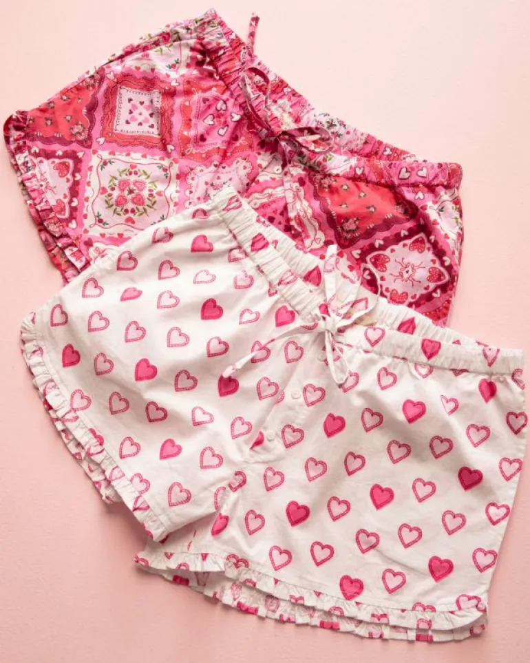 Bundles<Printfresh Candy Hearts u0026 Vintage Valentine - Ruffle Shorts - Pale Pink/Mailbox Pink