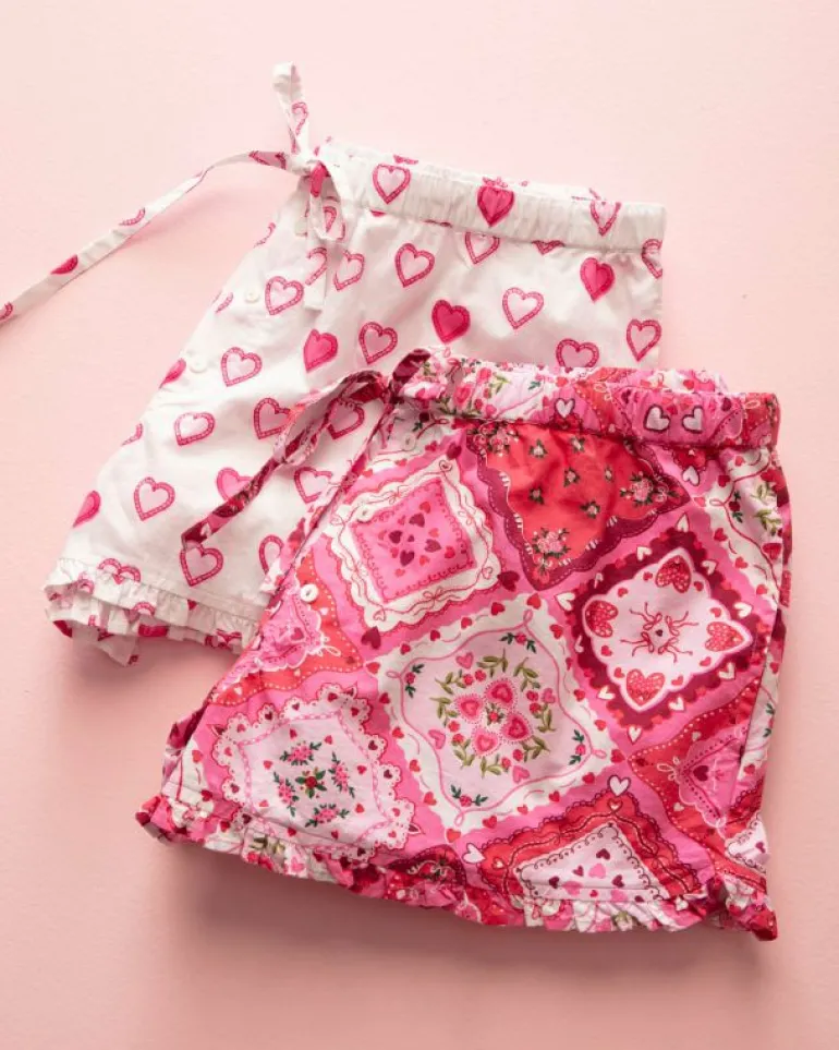 Bundles<Printfresh Candy Hearts u0026 Vintage Valentine - Ruffle Shorts - Pale Pink/Mailbox Pink