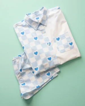 Bundles<Printfresh Checkered Hearts - Everyday Button Down u0026 Bradshaw Boxer - Blue Eyes