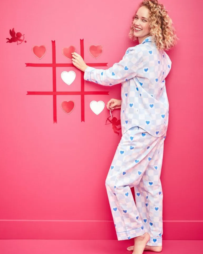 Pajama Sets<Printfresh Checkered Hearts - Long PJ Set - Blue Eyes BlueEyes