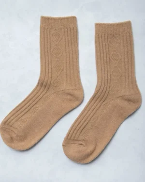 Friends Of Pf<Printfresh Dark Khaki - Cashmere Blend Cable Sock - Happy Knits