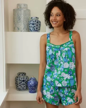 Pajama Sets<Printfresh Fancy Cat - Back to Bed Short Set - Green Juice GreenJuice