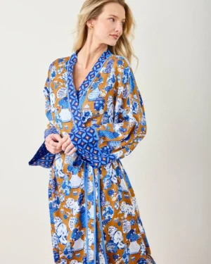 Luxe Satin | Robes<Printfresh Fancy Cat - Satin Robe - Tobacco