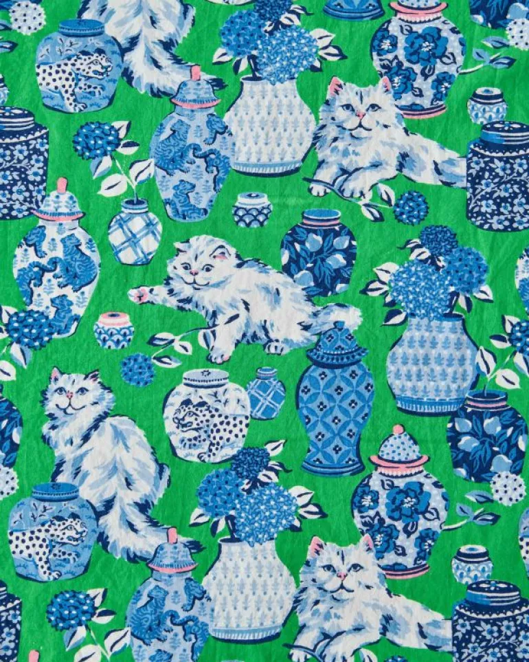 Pajama Sets<Printfresh Fancy Cat - Short Sleeve Top u0026 Cropped Pants Set - Green Juice GreenJuice