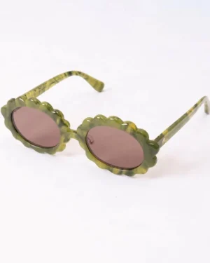 Friends Of Pf<Printfresh Green - Fern Green Daisy Oval Sunglasses - Lele Sadoughi