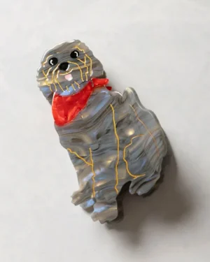 Friends Of Pf<Printfresh Grey - Hand Painted Golden Doodle Claw Hair Clip  - Solar Eclipse