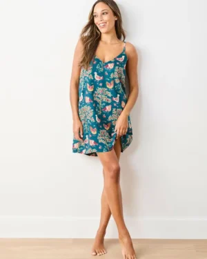 Luxe Satin | Nightgowns<Printfresh Hen House - Satin Chic To Sleep Shortie - Navy