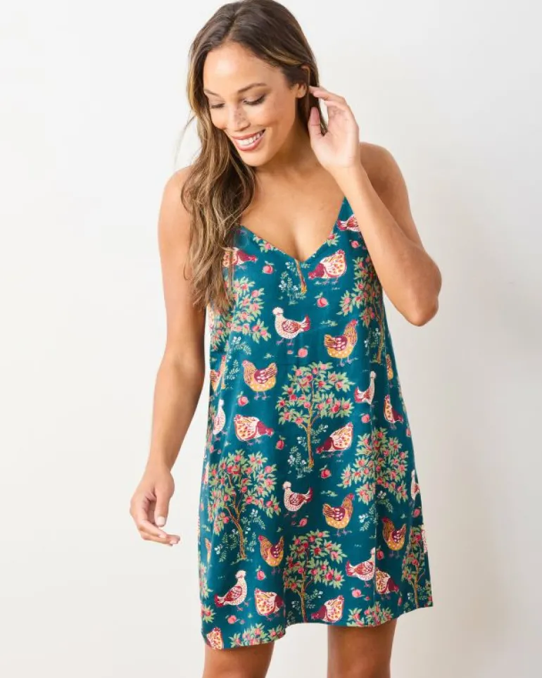 Luxe Satin | Nightgowns<Printfresh Hen House - Satin Chic To Sleep Shortie - Navy