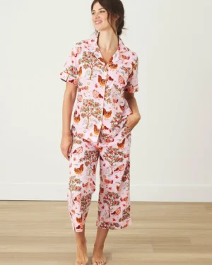 Pajama Sets<Printfresh Hen House - Short Sleeve Top u0026 Cropped Pants Set - Ballet Pink BalletPink