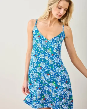 Luxe Satin | Nightgowns<Printfresh Lucky Daisy - Chic To Sleep Shortie - Deep Cobalt DeepCobalt