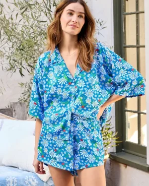 Luxe Satin | Pajama Sets<Printfresh Lucky Daisy - Satin Sweet Dreams Set - Deep Cobalt DeepCobalt