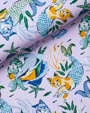 Wallpaper<Printfresh Meowing Mermaids - Peel u0026 Stick Wallpaper - Lavender