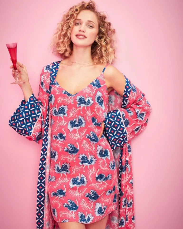 Luxe Satin | Nightgowns<Printfresh Ostrich Dance - Satin Chic To Sleep Shortie - Fancy Pink FancyPink