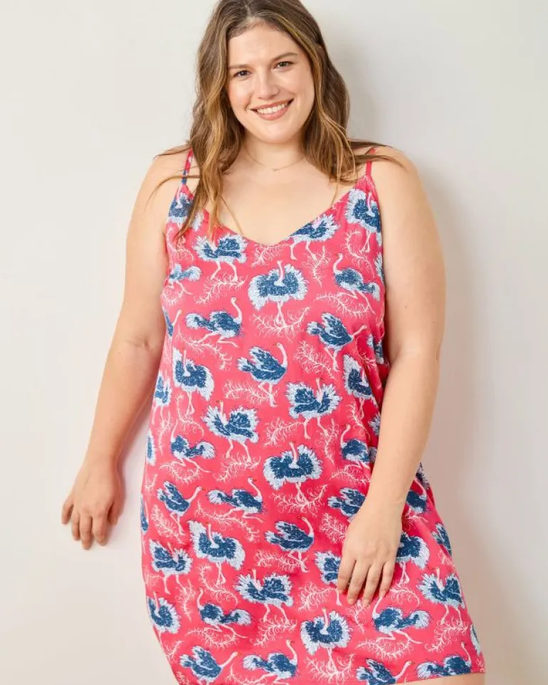 Luxe Satin | Nightgowns<Printfresh Ostrich Dance - Satin Chic To Sleep Shortie - Fancy Pink FancyPink