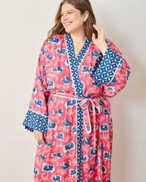 Luxe Satin | Robes<Printfresh Ostrich Dance - Satin Robe - Fancy Pink FancyPink