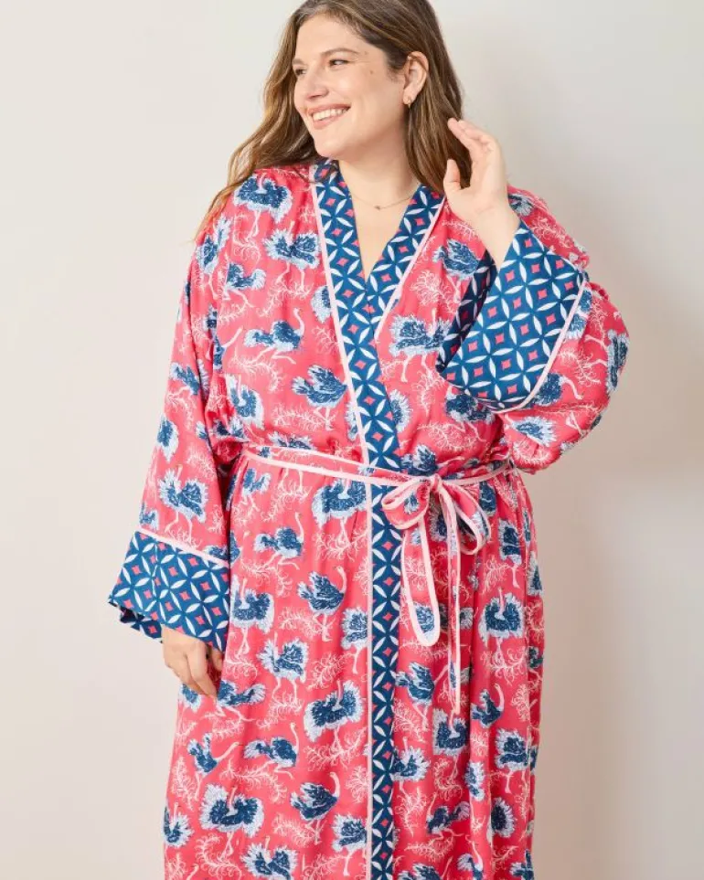 Luxe Satin | Robes<Printfresh Ostrich Dance - Satin Robe - Fancy Pink FancyPink
