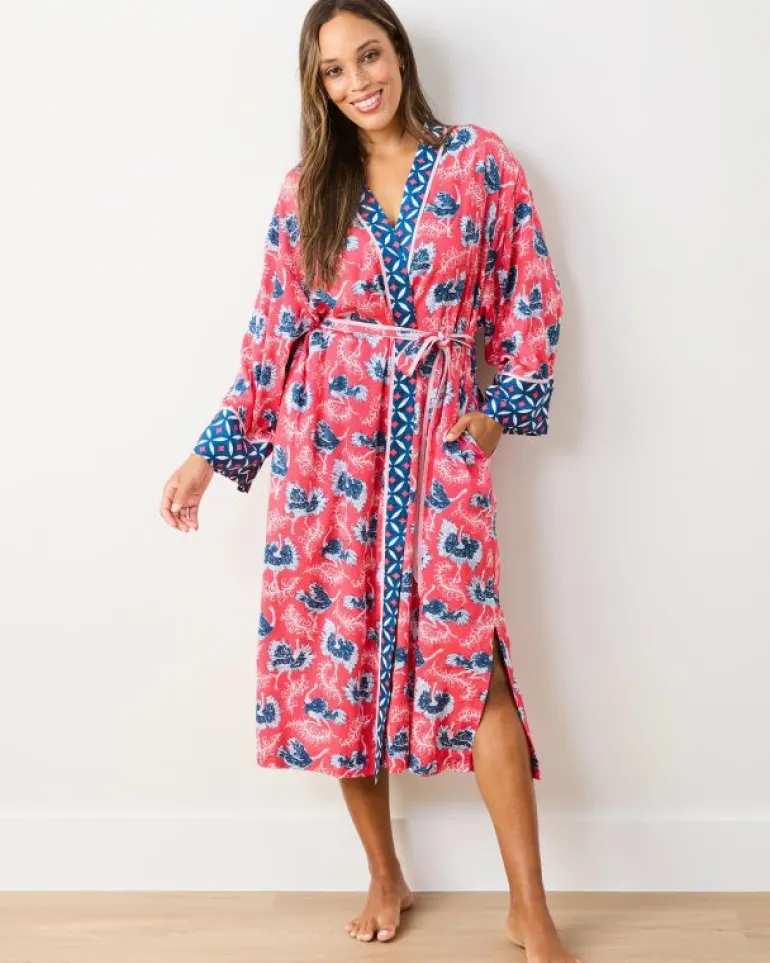 Luxe Satin | Robes<Printfresh Ostrich Dance - Satin Robe - Fancy Pink FancyPink