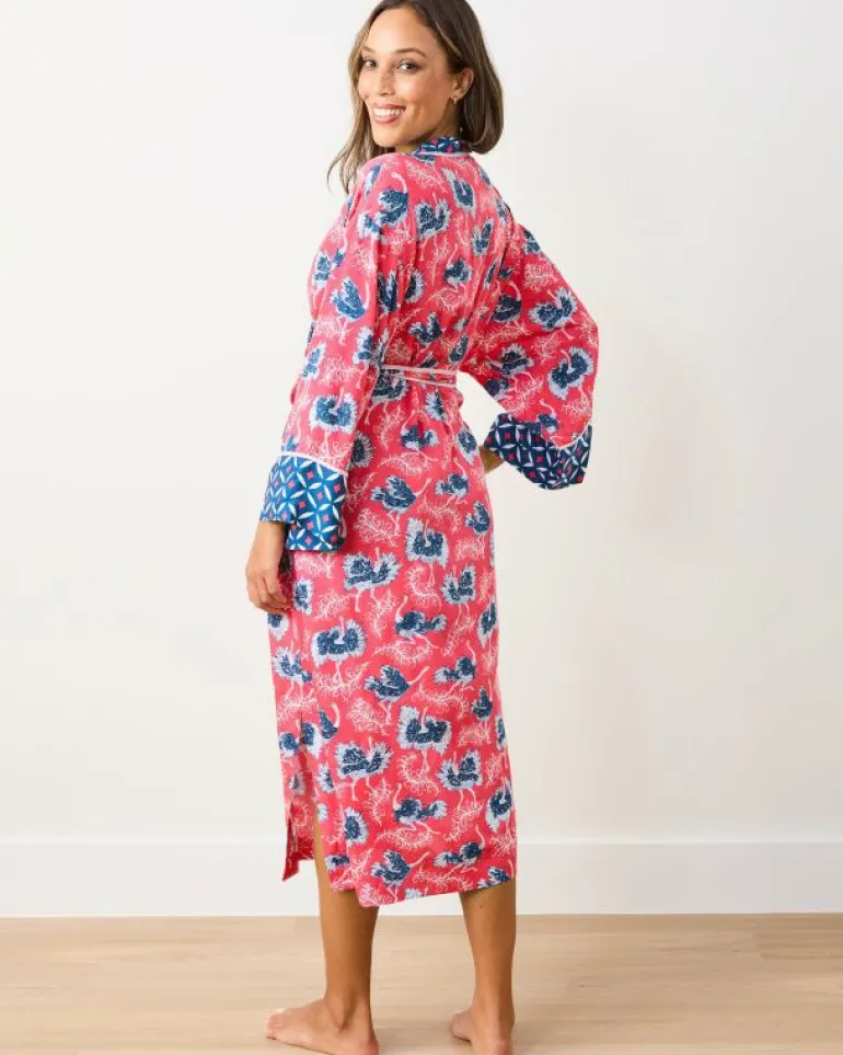 Luxe Satin | Robes<Printfresh Ostrich Dance - Satin Robe - Fancy Pink FancyPink