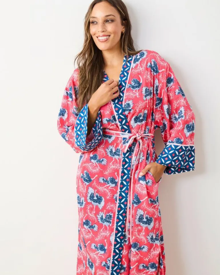 Luxe Satin | Robes<Printfresh Ostrich Dance - Satin Robe - Fancy Pink FancyPink