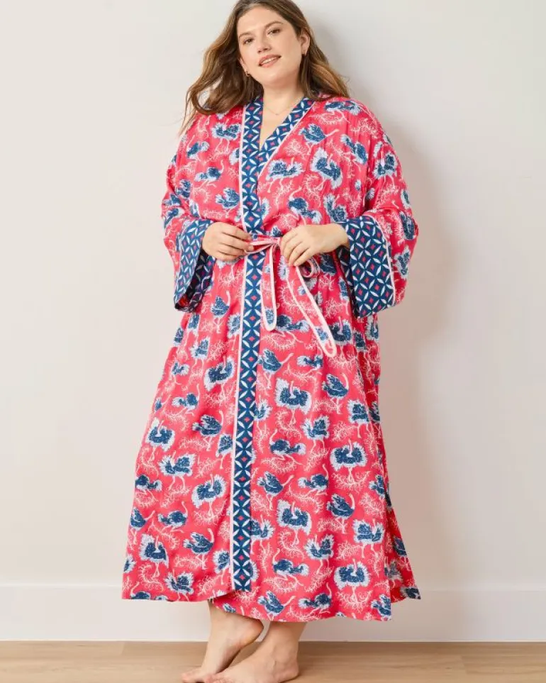 Luxe Satin | Robes<Printfresh Ostrich Dance - Satin Robe - Fancy Pink FancyPink