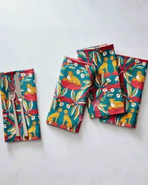 Tabletop | Royal Cheetah<Printfresh Royal Cheetah - Dinner Napkins Set Of 4 - Ruby u0026 Jade Ruby&Jade