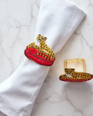 Tabletop | Royal Cheetah<Printfresh Royal Cheetah - Napkin Ring Set Of 2 - Gold Ink GoldInk