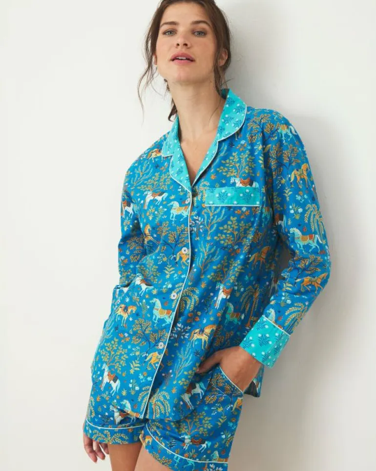 Pajama Sets<Printfresh Show Pony - Long Sleeve Top u0026 Shorts Set - Steel Blue SteelBlue
