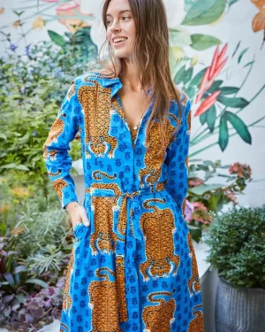 Dresses<Printfresh Siberian Stripes - Monaco Dress - Cobalt Blue CobaltBlue