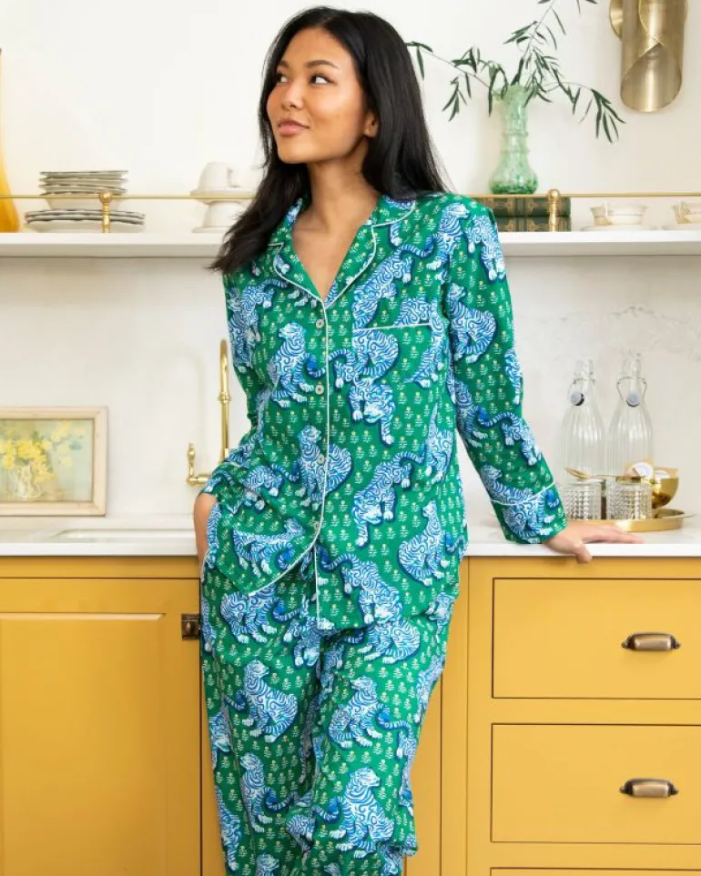 Petite | Pajama Sets<Printfresh Tiger Queen - Petite Long PJ Set - Jade