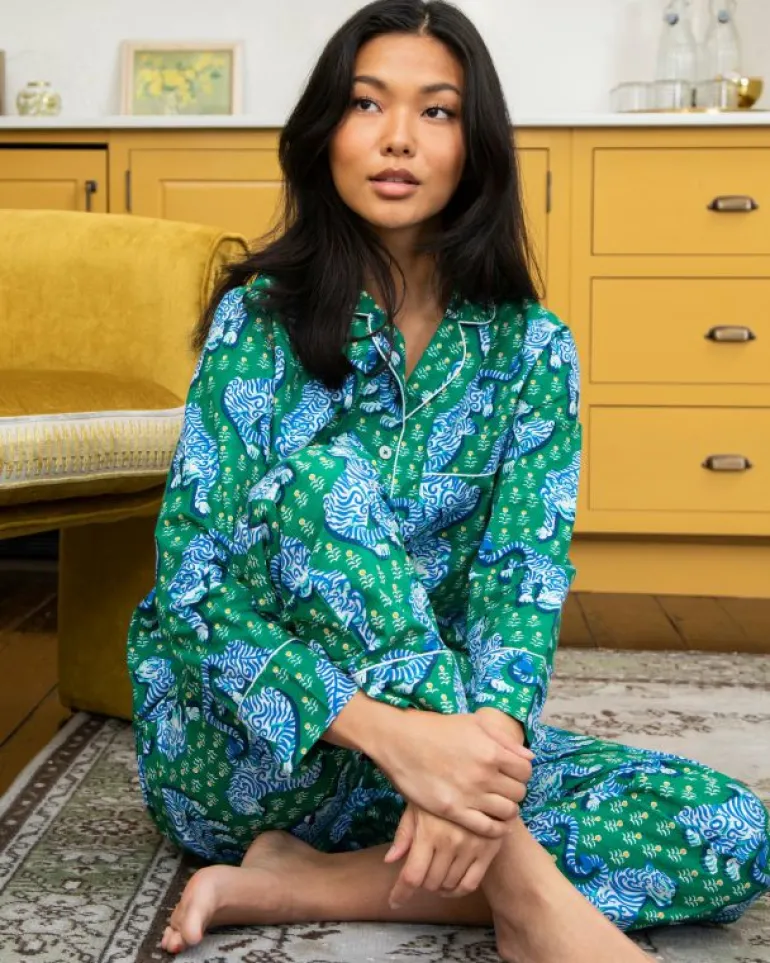 Petite | Pajama Sets<Printfresh Tiger Queen - Petite Long PJ Set - Jade