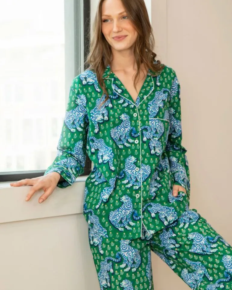 Petite | Pajama Sets<Printfresh Tiger Queen - Petite Long PJ Set - Jade