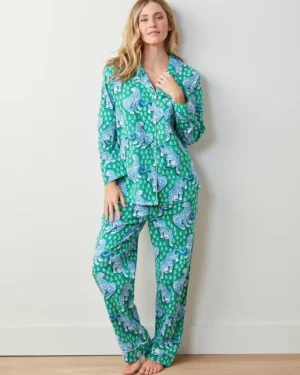 Tall | Pajama Sets<Printfresh Tiger Queen - Tall Lightweight Flannel Long PJ Set - Jade