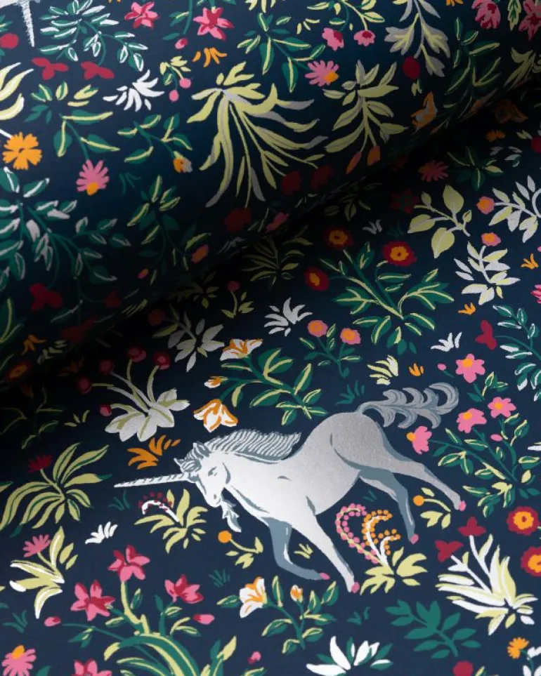 Wallpaper<Printfresh Unicorn's Garden - Wallpaper Double Roll - Indigo
