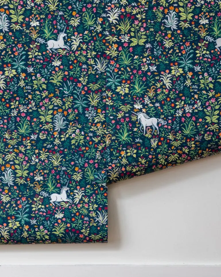 Wallpaper<Printfresh Unicorn's Garden - Wallpaper Double Roll - Indigo