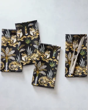 Tabletop<Printfresh Untamed Tiger - Dinner Napkins Set Of 4 - Ink GoldInk