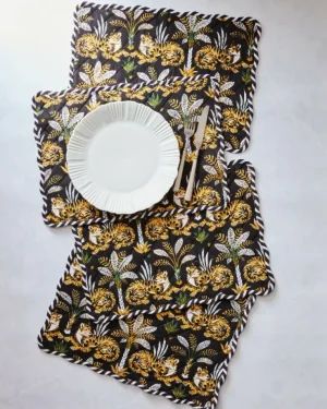 Tabletop<Printfresh Untamed Tiger - Quilted Scalloped Placemat Set - Gold Ink GoldInk