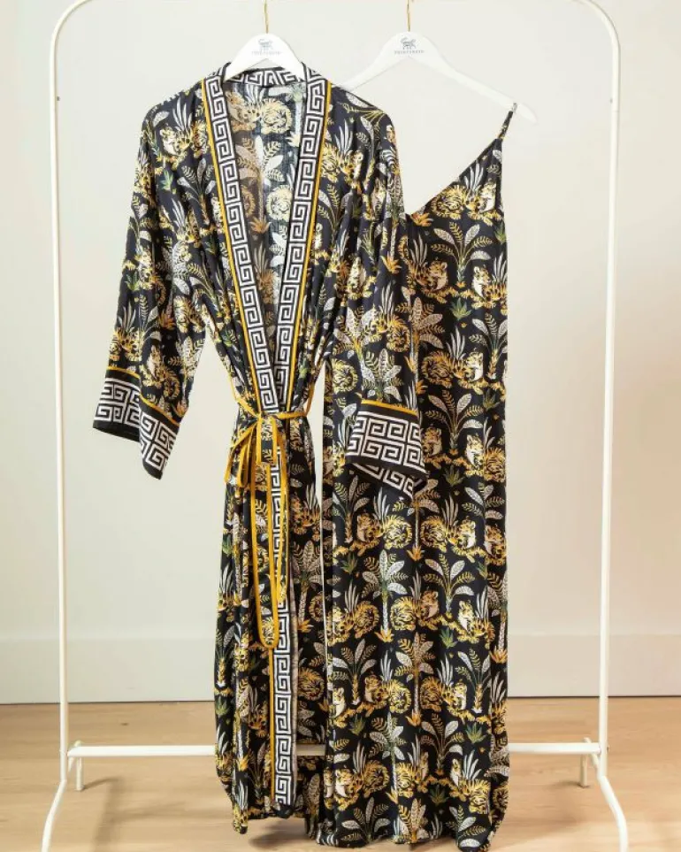 Bundles | Luxe Satin<Printfresh Untamed Tiger - Satin Chic to Sleep Nightie u0026 Robe Set - Gold Ink