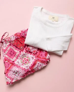 Bundles<Printfresh Vintage Valentine - Ruffle Shorts u0026 Pointelle Long Sleeve - Mailbox Pink/White
